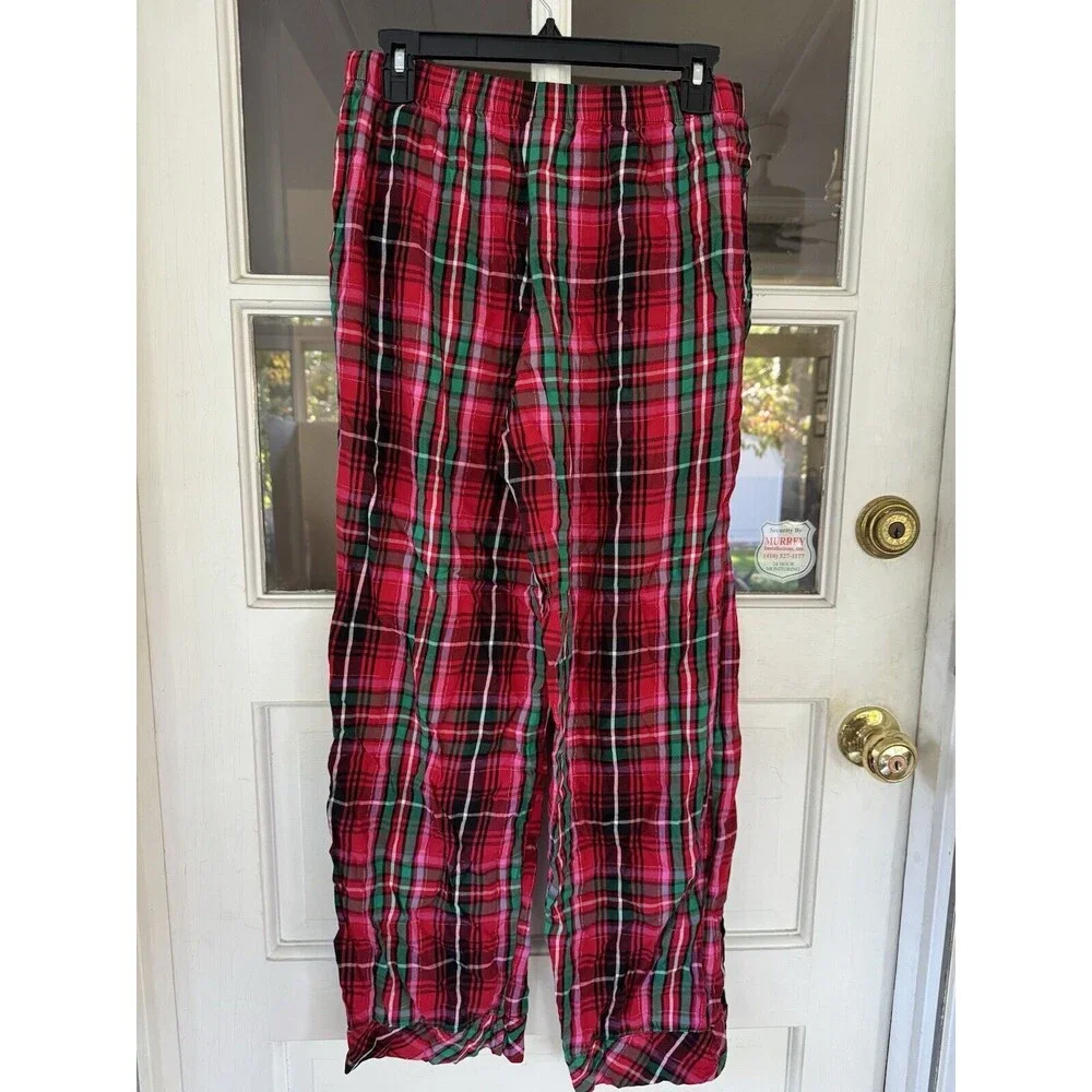 Victoria’s Secret Pajama Pants Plaid Sz M Red Black White Metallic Lounge - Picture 2 of 6
